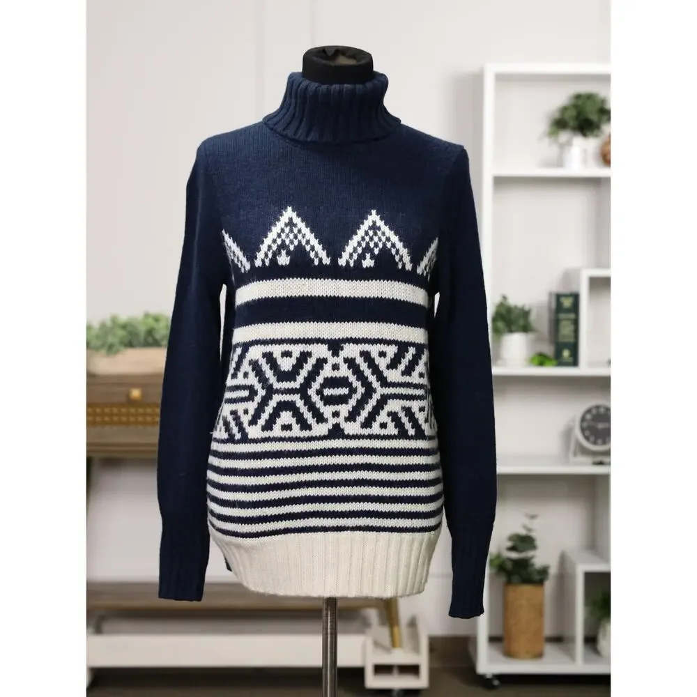 Après Ski Nordic J.Crew Alpine Wool Mohair Turtleneck Sweater Navy Cabincore S